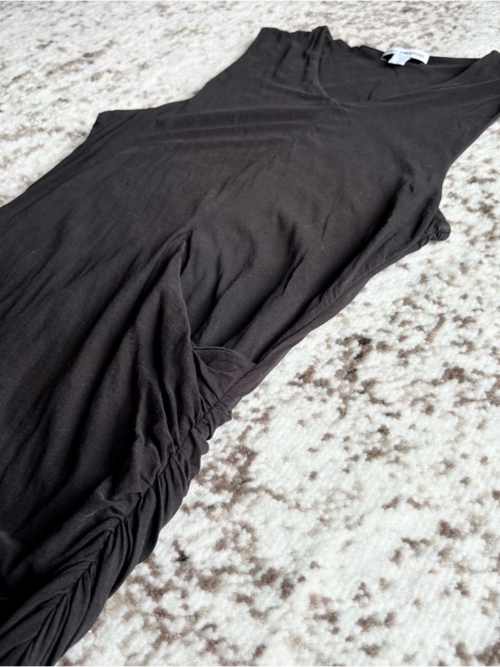 James Perse Draped 100% Cotton Sleeveless V-Neck Ruched Dark Grey Maxi Dress - Picture 4 of 7
